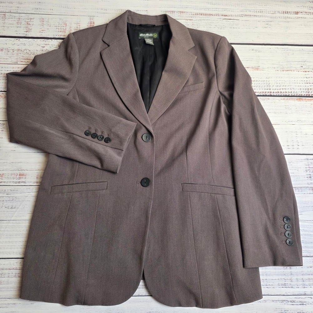 Eddie Bauer Womens Brown Two Button Stretch Blazer Jacket Size 16 Professional